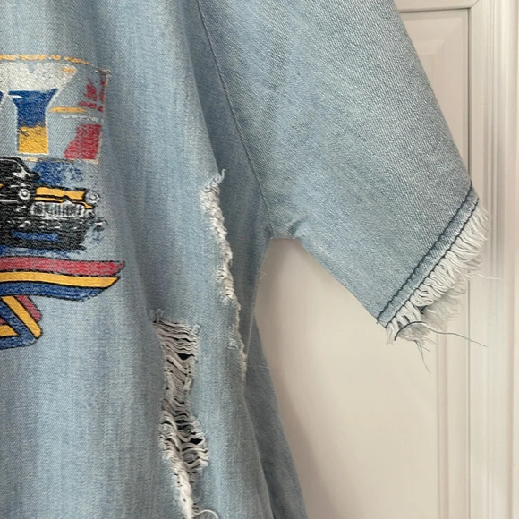 Zen Blue Light Wash denim mini dress tunic oversized shirt Chevy sz One Size - Picture 4 of 16